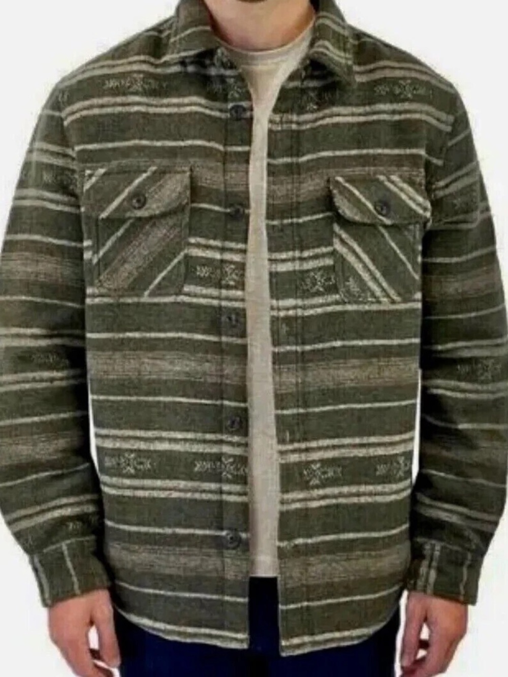 Jachs Olive and Cream Striped Shirt Jacket